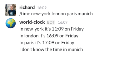 Screen Shot of /time command in Slack
